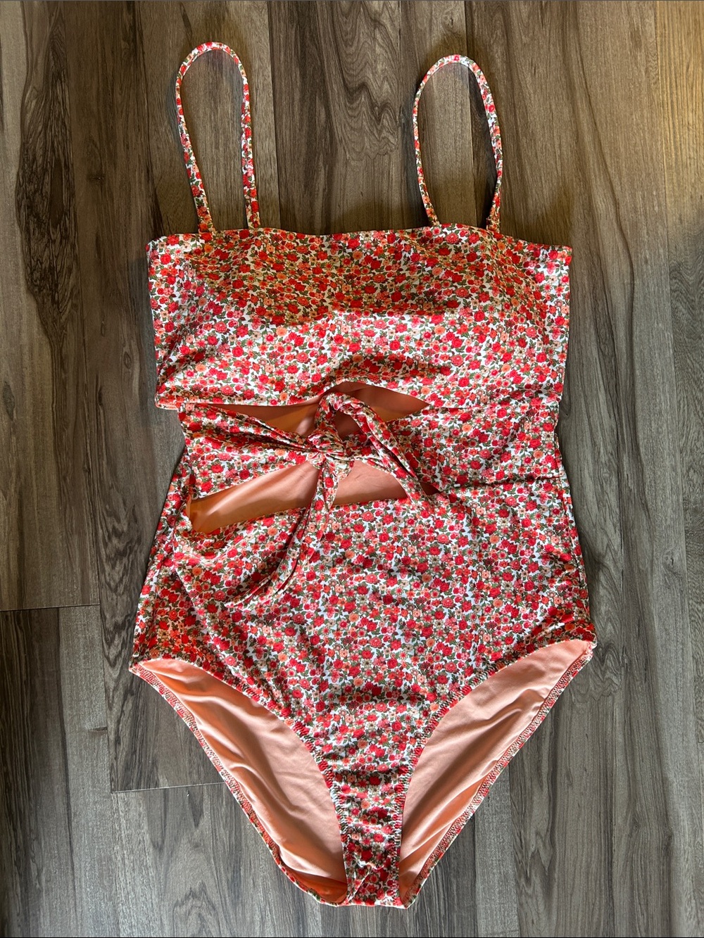 aerie Red Floral Cutout One-Piece Swimsuit